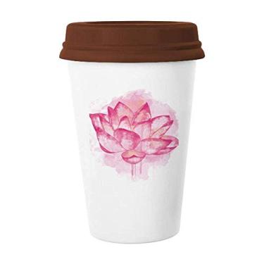 Imagem de Caneca de cerâmica em aquarela rosa de flor de lótus caneca de café copo de cerâmica