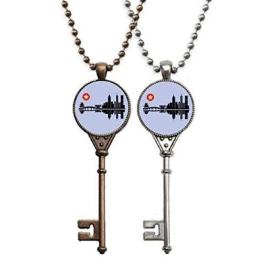 Imagem de OFFbb-USA Colar Moon Shadow City Building Chaveiro Pingente Joias Decoração para Casais
