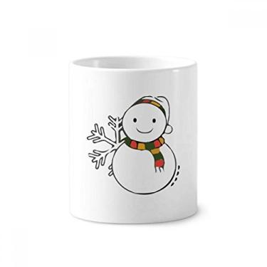 Imagem de Suporte de caneta com ilustração de boneco de neve e floco de neve para caneta, caneca de cerâmica com suporte para lápis