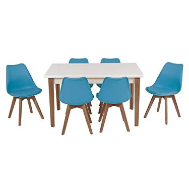 Imagem de Conjunto Mesa de Jantar Luiza 135cm Branca com 6 Cadeiras Leda - Turquesa