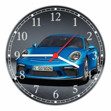 Imagem de Relógio De Parede Carro Esportivo Porsche Azul Automobilismo Automóvel