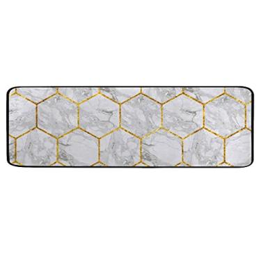 Imagem de My Little Nest Tapete de corredor 2x6 azulejos de mármore dourado geométrico longo tapetes de banheiro corredor antifadiga tapetes de cozinha antiderrapante para quarto, lavanderia, escritório, tapetes de área