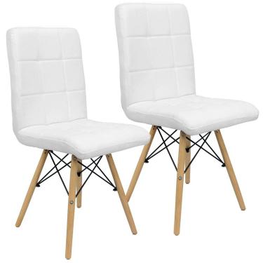 Imagem de Kit 2 Cadeiras Gomos Eiffel Eames Fitz Dublin Estofada Base Madeira Branca