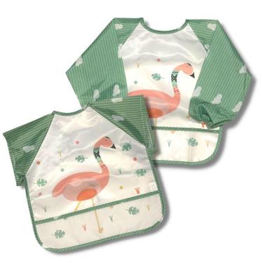 Imagem de Babador Impermeável Manga Longa BlW Curta Kit 2Unds Flamingo