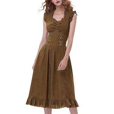 Imagem de Vestido feminino fashion casual plus size cor sólida babados vestido de verão bonito, Marrom, XXG