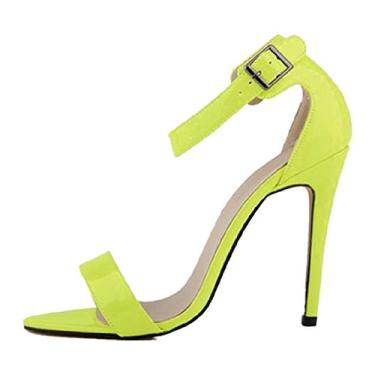 Imagem de YGJKLIS Sapatos femininos sexy de couro envernizado salto fino 11 cm stiletto tira no tornozelo salto sandália peep toe sapatos de casamento desempenho de salão sapatos de dança latina, Verde claro,