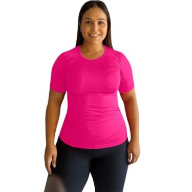 Imagem de Camiseta com Proteção UV Feminina Manga Curta Baby Look UV50+ Dry Fit Secagem Rápida Plus Size (G3, Pink)