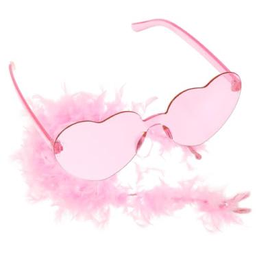 Imagem de PRETYZOOM 1 Conjunto óculos de coração óculos brancos óculos em formato de coração oculos de sol copos boá rosa óculos dos anos 90 sem moldura definir tira de acessórios