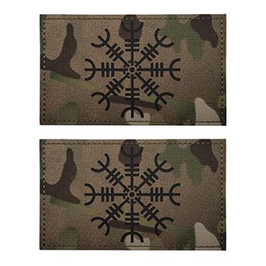 Imagem de AliPlus Adesivos Viking Aegishjalmur Helm of Awe, refletivo infravermelho, corte a laser, adesivos de moral táticos - 2 peças, 12,8 x 7,6 cm