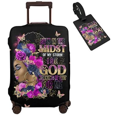 Imagem de Tuizumy Capa protetora de mala de viagem para meninas afro-americanas com elástico, lavável com zíper oculto, adequada para 45 a 81 cm, Cor-4-6, M (for 22--24 inch luggage)