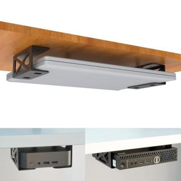 Imagem de bylitco Suporte de armazenamento para laptop sob a mesa/mini PC, suporte de CPU, compatível com Dell OptiPlex, Mac Book, Mac Mini e mais.