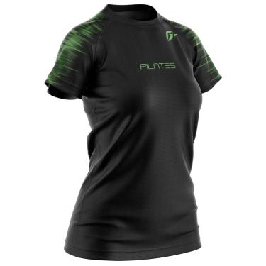 Imagem de Camiseta Baby look Feminina Pilates Tecnodots Preto Verde-Feminino