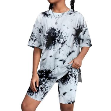 Imagem de Tomolant Roupas para meninas, roupas de verão, gola redonda, conjunto de 2 peças, Preto + cinza, 11-12T