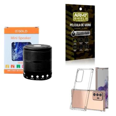 Imagem de Kit caixa de som + capinha samsug note20 ultra + película 3d
