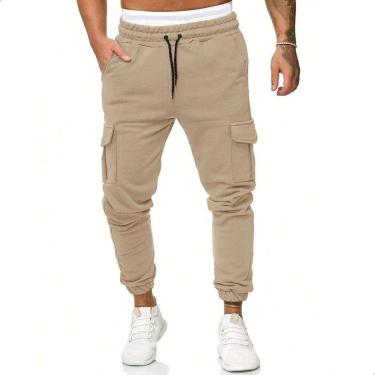 Imagem de Calça De Moletom Cargo Elástico Jogger Masculina Com Punhos-Masculino