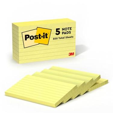 Imagem de Post-it Notes, America's #1 Favorite Sticky Note, 3 x 5 polegadas, Amarelo Canário, Forrado, 5 blocos/pacote