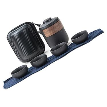 Imagem de Conjunto de chá Portátil Com Saco de Armazenamento Conjunto de Infusor de Bule de Cerâmica para Acampamento Ao Ar Livre G Pot Com 4 Xícaras Conjunto de chá de Viagem para Amantes
