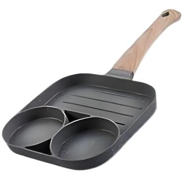 Imagem de Frigideira Antiaderente 3 em 1 Sem Óleo, Frigideira de Ovos, Hamburguer e Diversas Carnes, Fácil de Limpar, Fogão a Gás e de Indução Cor Preta Aluminio Deixe Sua Comida Mais Gostosa