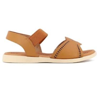 Imagem de Sandalia Usaflex Couro Rasteira com Ajuste Elastico-Feminino