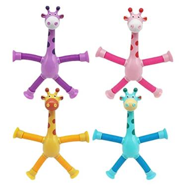 Imagem de Brinquedos de sucção | Brinquedo de tubo telescópico de girafa que muda de forma | Brinquedos sensoriais de girafa de desenho animado criativo com luz, brinquedos educativos novos de elasticidade presente de aniversário infantil genérico