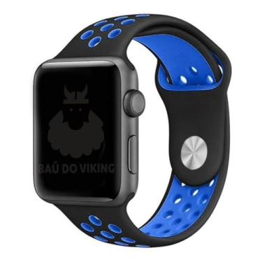 Imagem de Pulseira Furos ML Preto/Azul Compatível Apple Watch 40mm - Baú do Viki