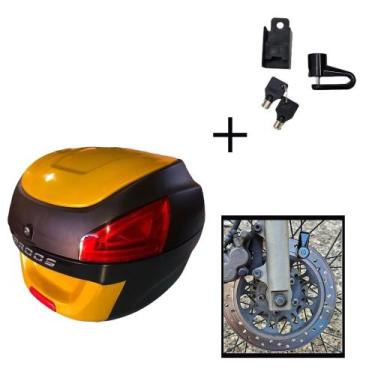 Imagem de Baú Bauleto 29l Awa + Cadeado Trava Disco Moto Antifurto, Dourado