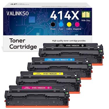 Imagem de Valinkso Cartuchos de toner 414X pacote com 4 (com chip) substituição compatível de alto rendimento para HP 414X 414A W2020X W2020A Funciona para HP Color Pro MFP M479fdw M454dw M479fdn M454dn M479 M454 Tinta de impressora 414X