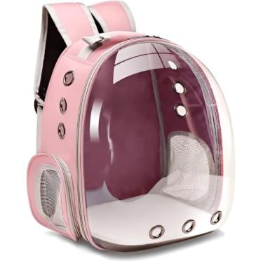 Imagem de Mochila De Transporte Para Pets Rosa Cachorros E Gatos Com Ventilação Transparente E Visão Panorâmica Bolsa Astronauta Passeio Animal De Estimação Portátil