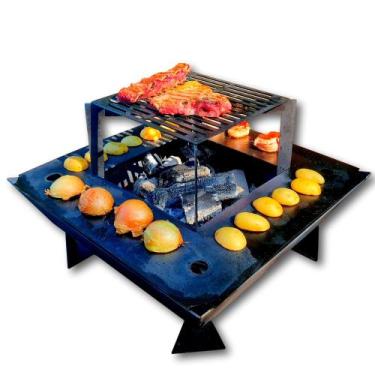 Imagem de Churrasqueira Grill 3 Em 1 - Grelha, Chapa E Lareira Externa - Metanob