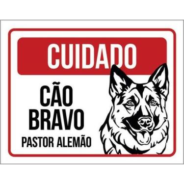 Imagem de Kit 5 Placas Cuidado Cão Bravo Pastor Alemão 36X46 - Sinalizo
