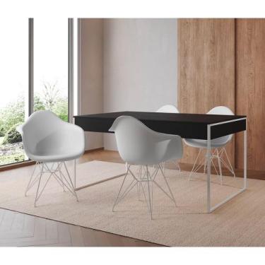Imagem de Mesa Jantar Industrial Filadélfia Preta 137x90cm com 4 Poltronas Eames