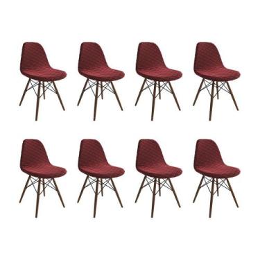 Imagem de Kit 8 Cadeiras Jantar Eames Eiffel Estofadas Vermelho Base Madeira - U