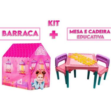 Imagem de Mesinha Infantil rosa Para Brincar Comer E Aprender+ Barraca - DM Toys