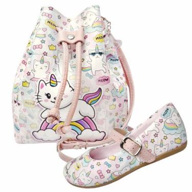 Imagem de Kit Infantil Feminino Sapatilha e Bolsa Gatinho Arco-Íris, Magicc Kids
