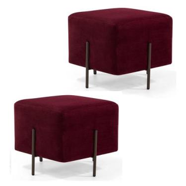 Imagem de Kit 2 Puffs Decorativos 45cm Base Aço Status B-278 Veludo Marsala - Do