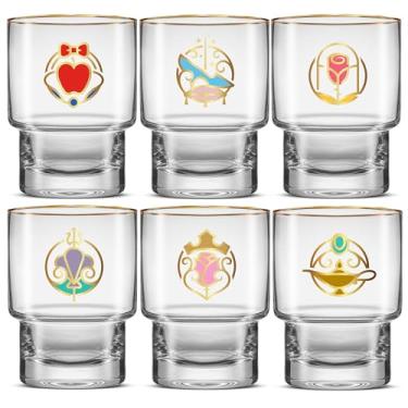 Imagem de JoyJolt Conjunto de copos curtos de 283 g da Disney Princess, copos de vidro Lowball de 1,8 m, Cinderela, Bela Adormecida e muito mais, água, suco, café, copos de chá, presentes da Disney