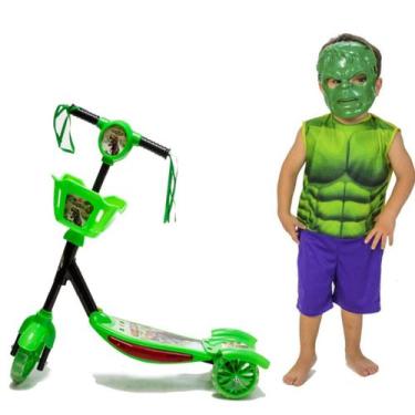 Imagem de Fantasia Hulk Mais Patinete De Dinossauro Com Cesta - DM Toys
