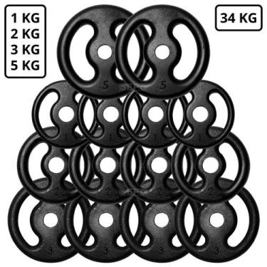 Imagem de Kit 34Kg em Anilhas de Ferro Fundido Kit com 14 Peças - SEPO