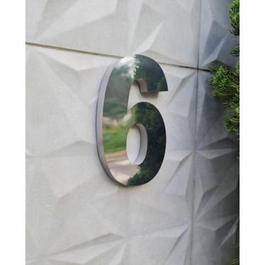 Imagem de Número 6 residencial em aço inox 15cm Casa Portão 3d- Estoque disponív