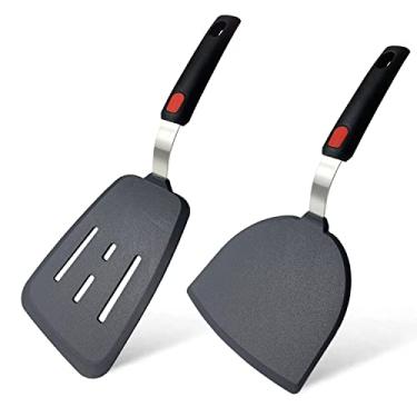 Imagem de Conjunto de 2 espátulas de silicone para panelas antiaderentes, conjunto de espátulas de borracha clássicas resistentes ao calor de 315 °C para cozinhar, cinza/preto