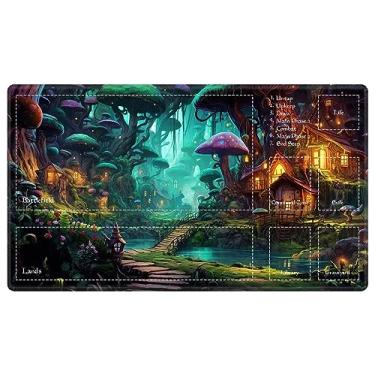 Imagem de EDGFRTOIO Playmat with Zones for MTG Card Game Playing, 24"x14" Commander Deck Gaming Desk Duel Mat for Beginner, Fairy Forest Mushroom
