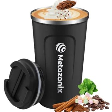 Imagem de Metazonix - Caneca de café de viagem - Caneca de café de aço inoxidável de 500 ml - Caneca de viagem à prova de vazamento - Caneca de café isolada com tampa - Copo de café de viagem (preto)