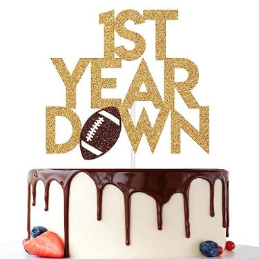 Imagem de Jenrtvis Happy 1st Birthday Cake Topper, Football Fans 1st Year Down Birthday Cake Decorations, Glittery Sports Themed 1st Birthday Party Supplies