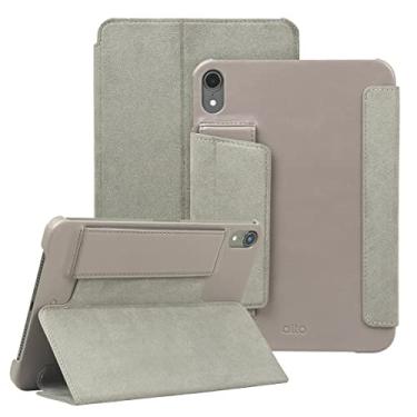 Imagem de Alto Capa fólio de couro para iPad Mini 6, capa de couro italiano premium para Apple iPad Mini 6ª geração (cinza cimento)