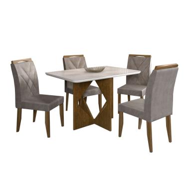 Imagem de Mesa de Jantar Madrid 90x90cm com 4 Cadeiras Califórnia Minas Plac Cor Cinamomo Off White