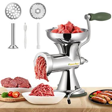 Imagem de Flyseago Moedor de carne manual de aço inoxidável máquina de moer alimentos enchimento de salsicha com manivela picador de carne para uso doméstico processador de vegetais de carne moída seguro para