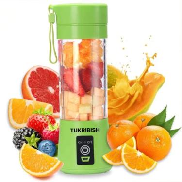 Imagem de Tukribish Liquidificador portátil para shakes e suavidades, sem fio, pessoal, mini juicer de frutas, misturador elétrico Smoothie, garrafas de 368 g, recarregável USB (verde)