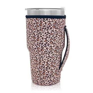 Imagem de Manga reutilizável para copo de café de neoprene com mangas isoladas para copo de copo ideia para copo de 30oz-32oz, Trenta Starbucks (apenas mangas de copo), Mini Leopard