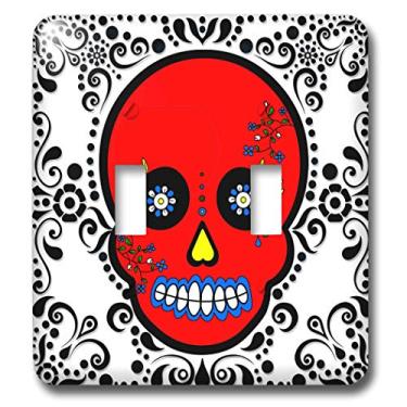 Imagem de 3dRose LLC lsp_28877_2 Day of The Dead Skull Día De Los Muertos Sugar Red White Black Scroll Design Interruptor duplo