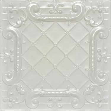 Imagem de Shanko SKPC502 Romeo, azulejo de teto de metal estampado Romeo (capas/48 pés quadrados), casca de ovo branca, pacote com 12